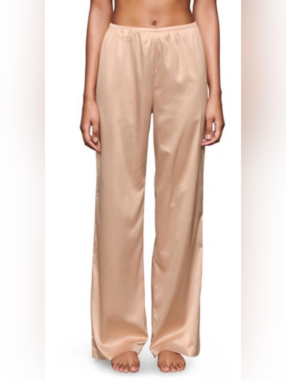 SKIMS Woven Shine Satin Lounge Pants Pink Sand Wide Leg Size Small